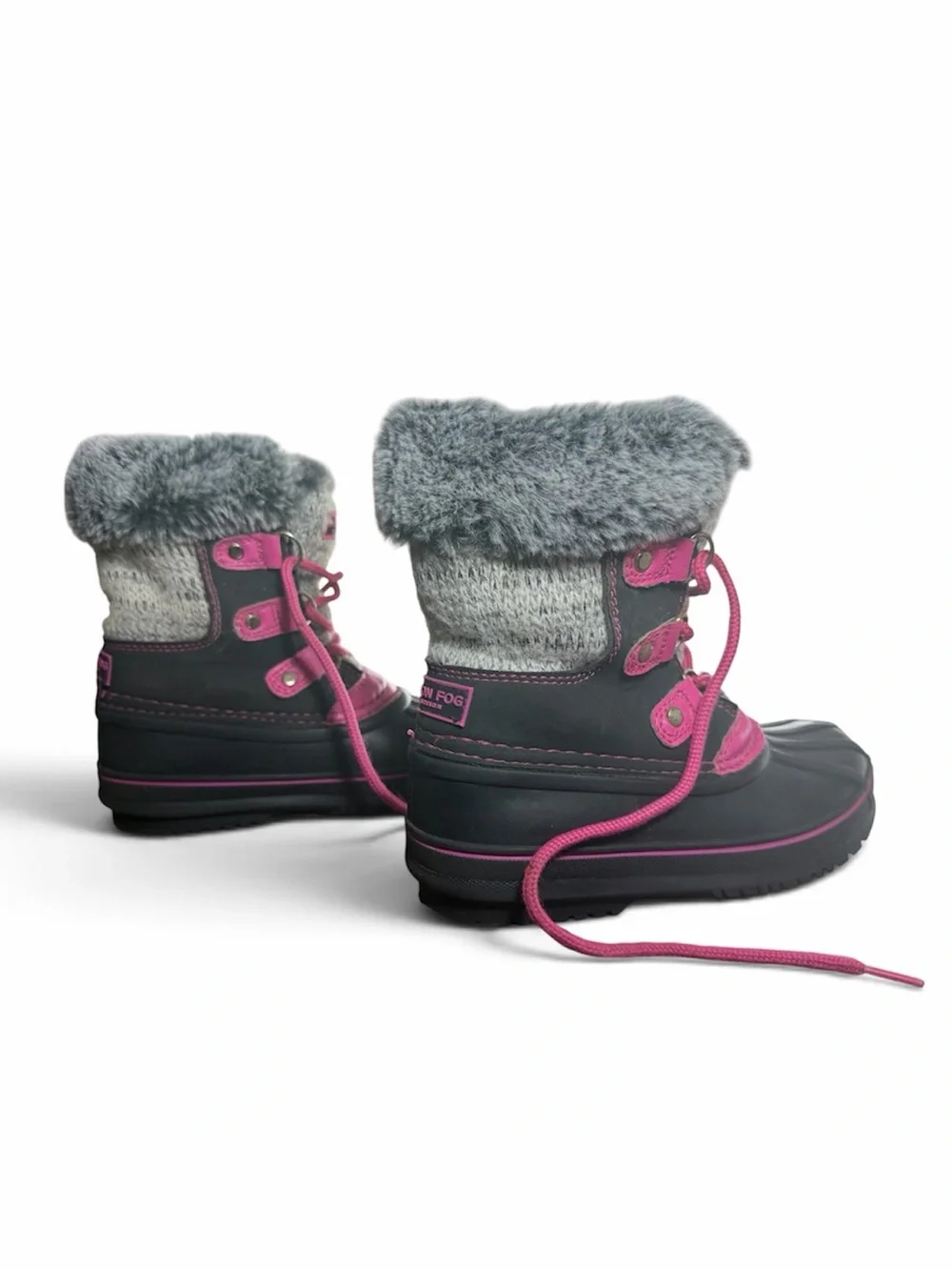 London Fog Toddler 11 Pink and Gray Faux Fur Snow Boots